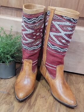 Vintage Leather and Woven Wool Boots 9